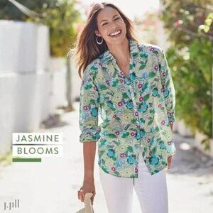 J. Jill Jasmine Floral Blouse Cotton Silk Small